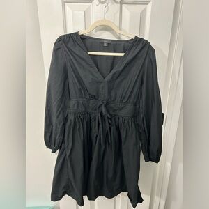 J crew black tie front cotton puff sleeve dress